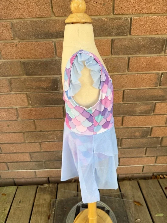 Girls' Pastel Mermaid Scale Bathing Suit - Pink Lavender Blue 4T - Picture 2 of 3